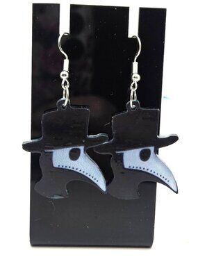 Plague Doctor Dangle Earrings Gothic Style Black & White  Acrylic